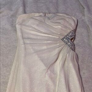 Teeze Me Sparkling Cream Strapless Dress with Silver Accent